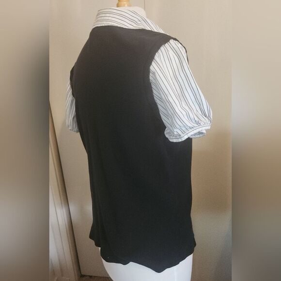 Croft & Barrow combination gray & white stripe short sleeve top with black vest - Picture 7 of 10